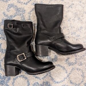 Frye Black Leather Mid-Calf Heeled Boots